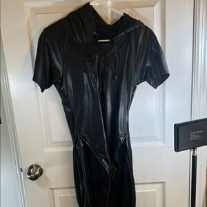 Black Faux Leather Hooded Dress NWT
